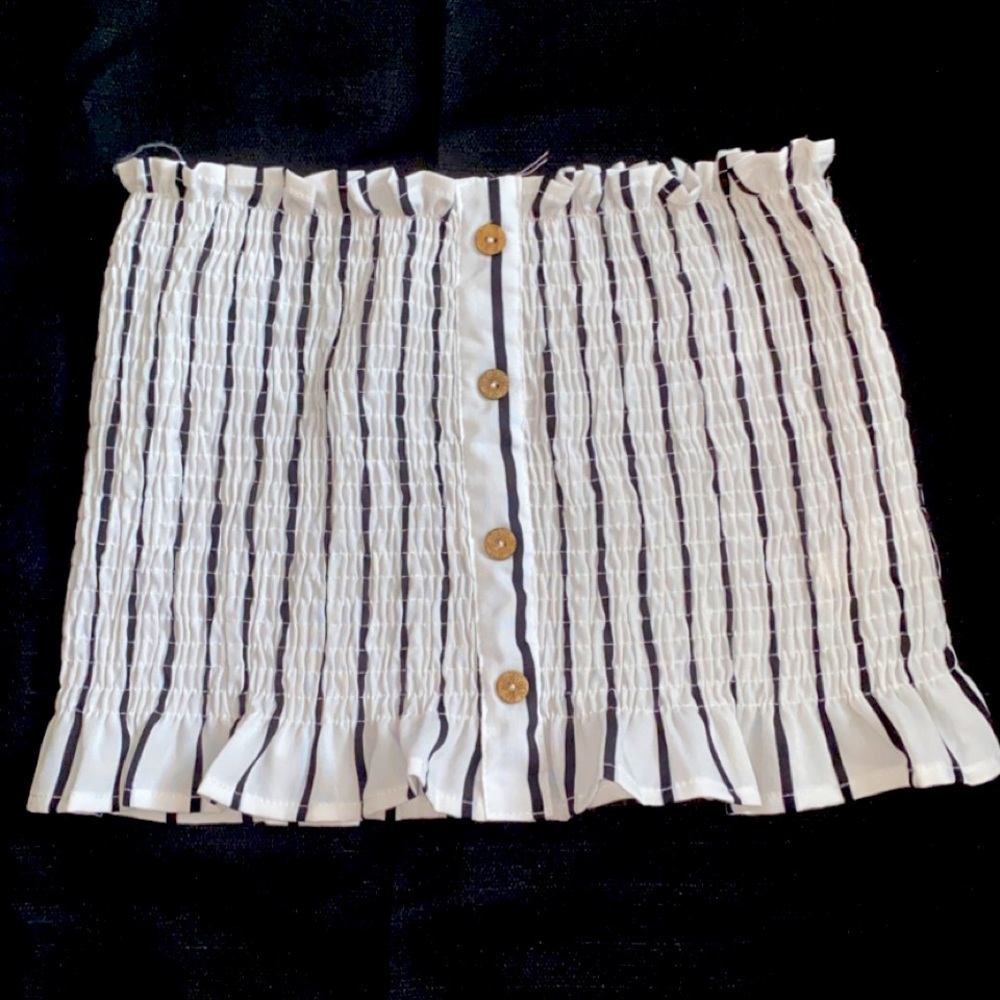 Strapless white with black stripes